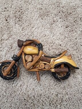 Handcrafted Wooden Motorcycle Art - Natural Wood Tones